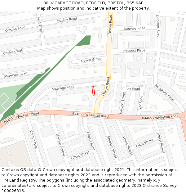 80, VICARAGE ROAD, REDFIELD, BRISTOL, BS5 9AF: Location map and indicative extent of plot