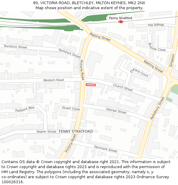 80, VICTORIA ROAD, BLETCHLEY, MILTON KEYNES, MK2 2NX: Location map and indicative extent of plot