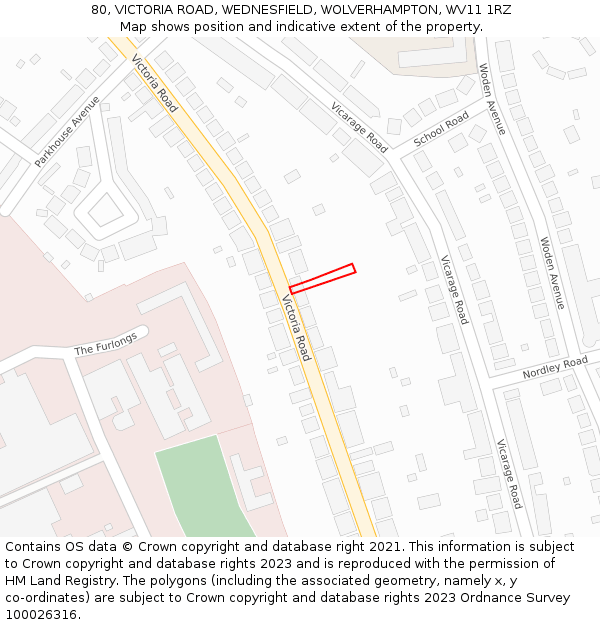 80, VICTORIA ROAD, WEDNESFIELD, WOLVERHAMPTON, WV11 1RZ: Location map and indicative extent of plot