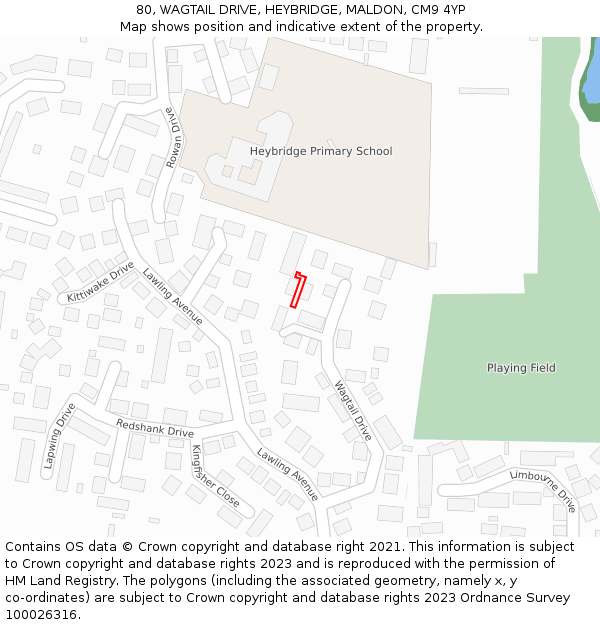 80, WAGTAIL DRIVE, HEYBRIDGE, MALDON, CM9 4YP: Location map and indicative extent of plot