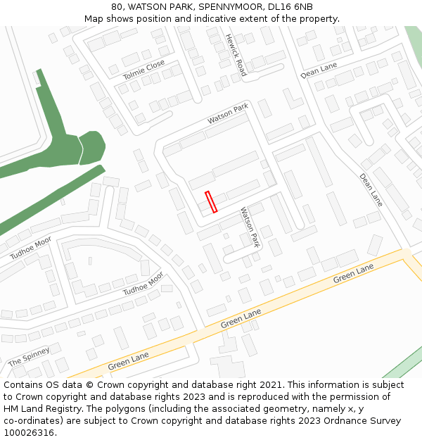 80, WATSON PARK, SPENNYMOOR, DL16 6NB: Location map and indicative extent of plot