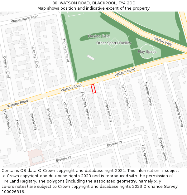 80, WATSON ROAD, BLACKPOOL, FY4 2DD: Location map and indicative extent of plot
