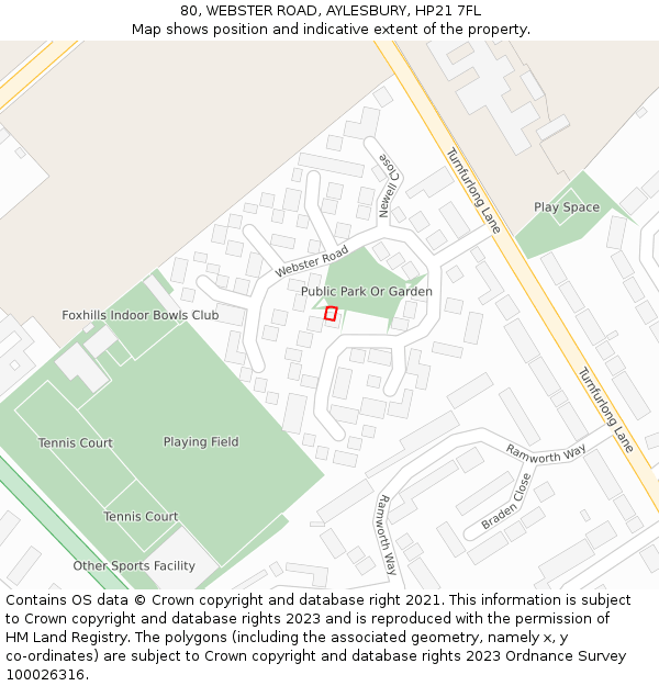 80, WEBSTER ROAD, AYLESBURY, HP21 7FL: Location map and indicative extent of plot
