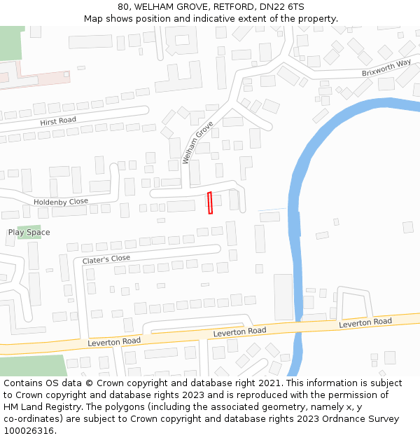 80, WELHAM GROVE, RETFORD, DN22 6TS: Location map and indicative extent of plot