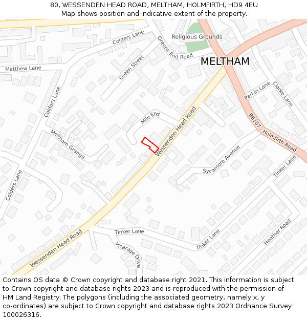 80, WESSENDEN HEAD ROAD, MELTHAM, HOLMFIRTH, HD9 4EU: Location map and indicative extent of plot