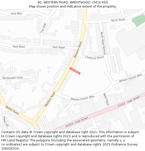 80, WESTERN ROAD, BRENTWOOD, CM14 4SS: Location map and indicative extent of plot