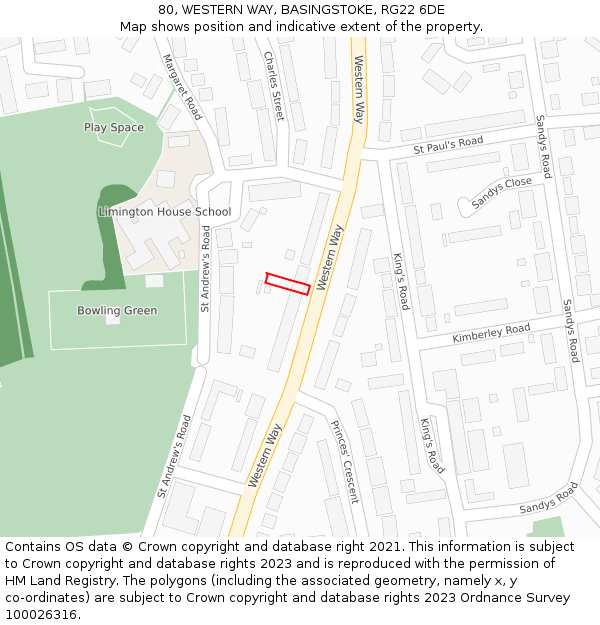 80, WESTERN WAY, BASINGSTOKE, RG22 6DE: Location map and indicative extent of plot