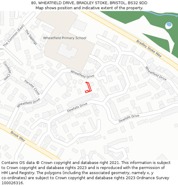 80, WHEATFIELD DRIVE, BRADLEY STOKE, BRISTOL, BS32 9DD: Location map and indicative extent of plot