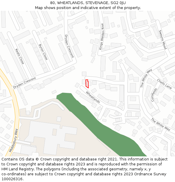 80, WHEATLANDS, STEVENAGE, SG2 0JU: Location map and indicative extent of plot