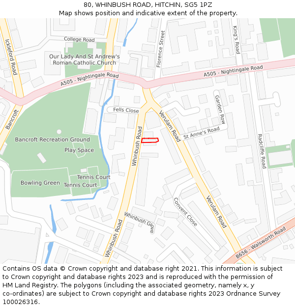 80, WHINBUSH ROAD, HITCHIN, SG5 1PZ: Location map and indicative extent of plot