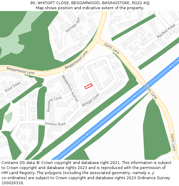 80, WHITGIFT CLOSE, BEGGARWOOD, BASINGSTOKE, RG22 4QJ: Location map and indicative extent of plot