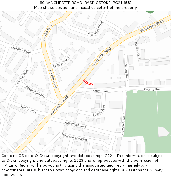 80, WINCHESTER ROAD, BASINGSTOKE, RG21 8UQ: Location map and indicative extent of plot