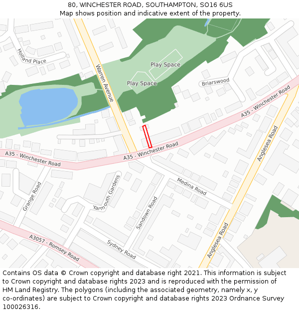 80, WINCHESTER ROAD, SOUTHAMPTON, SO16 6US: Location map and indicative extent of plot