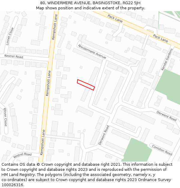 80, WINDERMERE AVENUE, BASINGSTOKE, RG22 5JH: Location map and indicative extent of plot