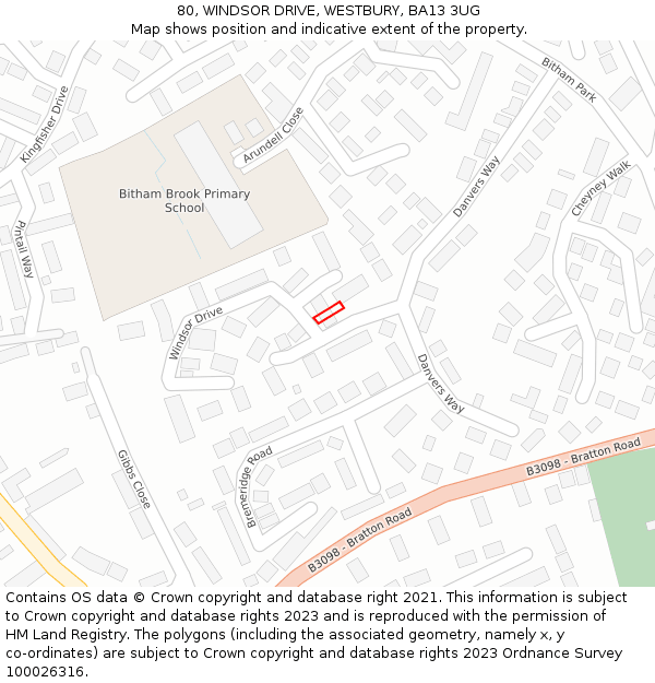 80, WINDSOR DRIVE, WESTBURY, BA13 3UG: Location map and indicative extent of plot