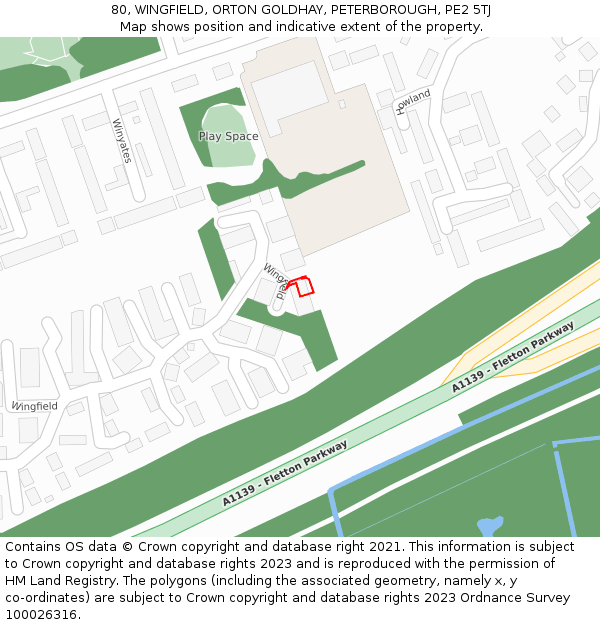 80, WINGFIELD, ORTON GOLDHAY, PETERBOROUGH, PE2 5TJ: Location map and indicative extent of plot