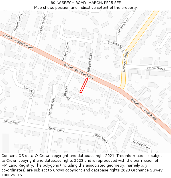 80, WISBECH ROAD, MARCH, PE15 8EF: Location map and indicative extent of plot