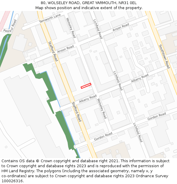 80, WOLSELEY ROAD, GREAT YARMOUTH, NR31 0EL: Location map and indicative extent of plot