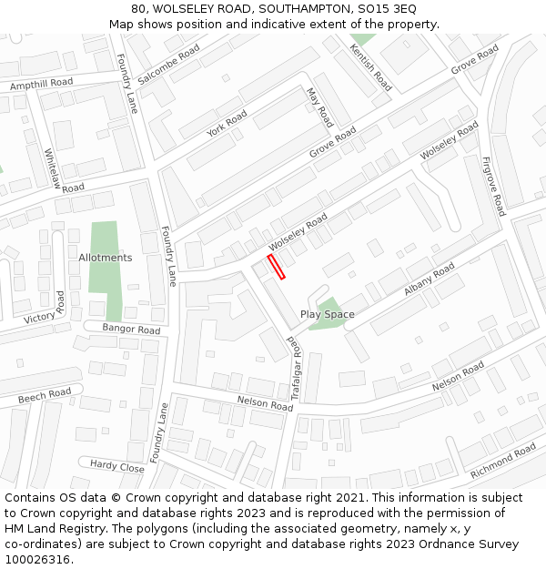 80, WOLSELEY ROAD, SOUTHAMPTON, SO15 3EQ: Location map and indicative extent of plot
