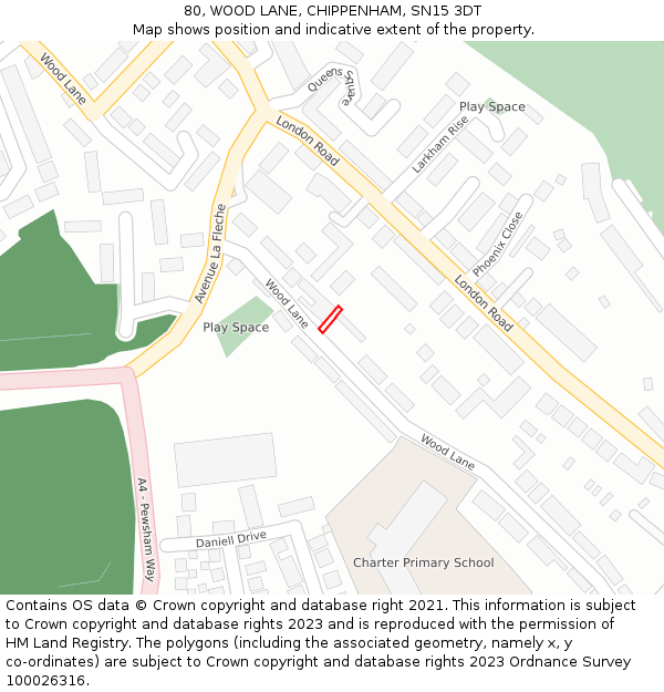 80, WOOD LANE, CHIPPENHAM, SN15 3DT: Location map and indicative extent of plot