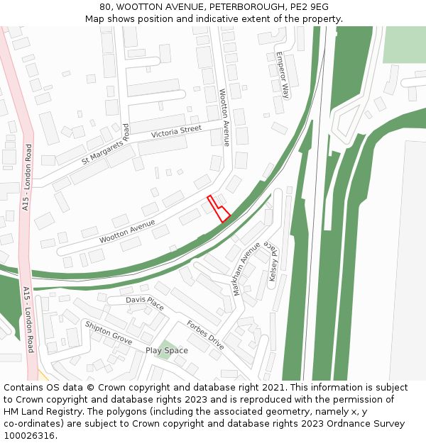80, WOOTTON AVENUE, PETERBOROUGH, PE2 9EG: Location map and indicative extent of plot