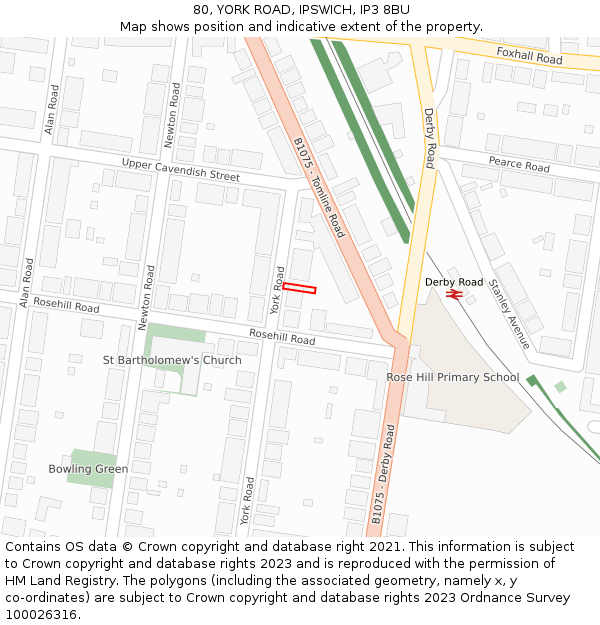 80, YORK ROAD, IPSWICH, IP3 8BU: Location map and indicative extent of plot