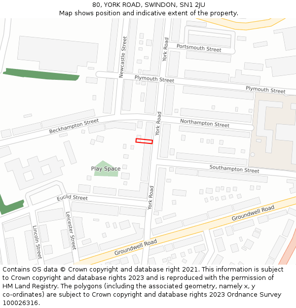 80, YORK ROAD, SWINDON, SN1 2JU: Location map and indicative extent of plot