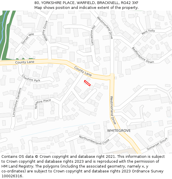80, YORKSHIRE PLACE, WARFIELD, BRACKNELL, RG42 3XF: Location map and indicative extent of plot