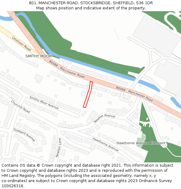 801, MANCHESTER ROAD, STOCKSBRIDGE, SHEFFIELD, S36 1DR: Location map and indicative extent of plot