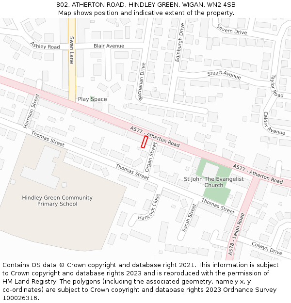 802, ATHERTON ROAD, HINDLEY GREEN, WIGAN, WN2 4SB: Location map and indicative extent of plot