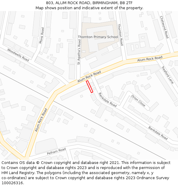 803, ALUM ROCK ROAD, BIRMINGHAM, B8 2TF: Location map and indicative extent of plot