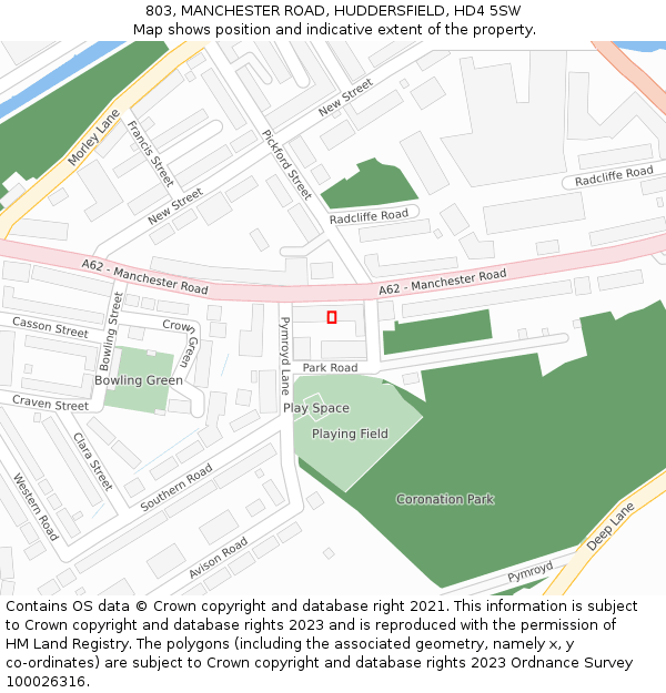 803, MANCHESTER ROAD, HUDDERSFIELD, HD4 5SW: Location map and indicative extent of plot
