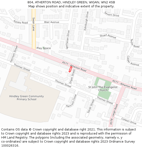 804, ATHERTON ROAD, HINDLEY GREEN, WIGAN, WN2 4SB: Location map and indicative extent of plot
