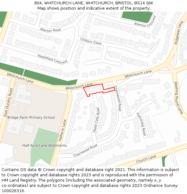 804, WHITCHURCH LANE, WHITCHURCH, BRISTOL, BS14 0JW: Location map and indicative extent of plot