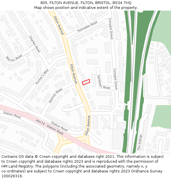805, FILTON AVENUE, FILTON, BRISTOL, BS34 7HQ: Location map and indicative extent of plot