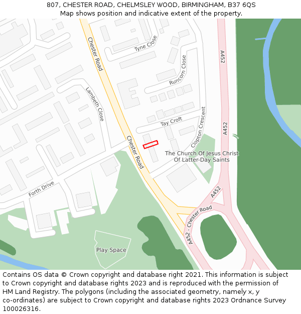 807, CHESTER ROAD, CHELMSLEY WOOD, BIRMINGHAM, B37 6QS: Location map and indicative extent of plot