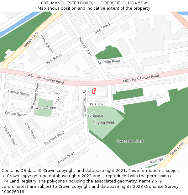 807, MANCHESTER ROAD, HUDDERSFIELD, HD4 5SW: Location map and indicative extent of plot