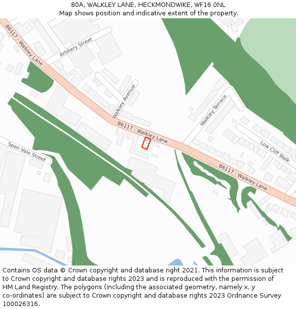 80A, WALKLEY LANE, HECKMONDWIKE, WF16 0NL: Location map and indicative extent of plot