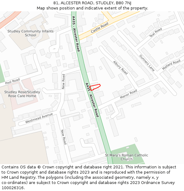 81, ALCESTER ROAD, STUDLEY, B80 7NJ: Location map and indicative extent of plot