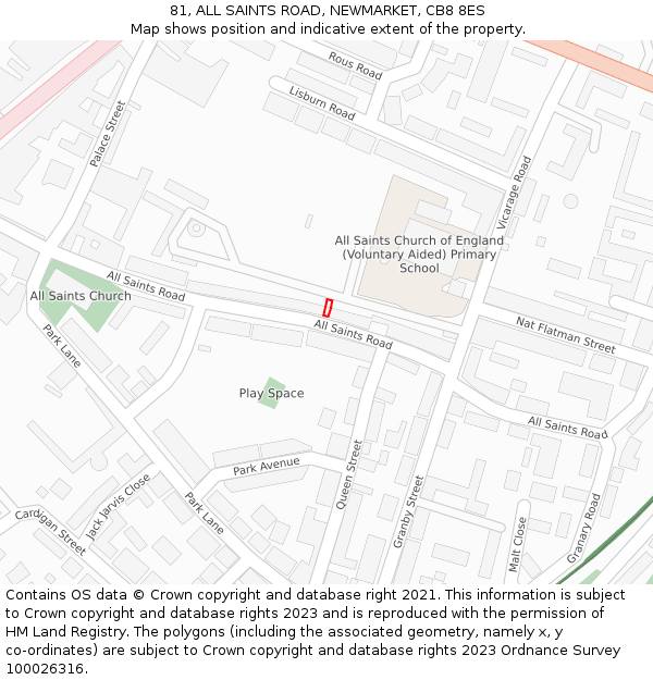 81, ALL SAINTS ROAD, NEWMARKET, CB8 8ES: Location map and indicative extent of plot