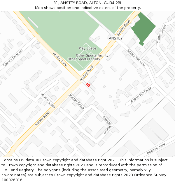 81, ANSTEY ROAD, ALTON, GU34 2RL: Location map and indicative extent of plot