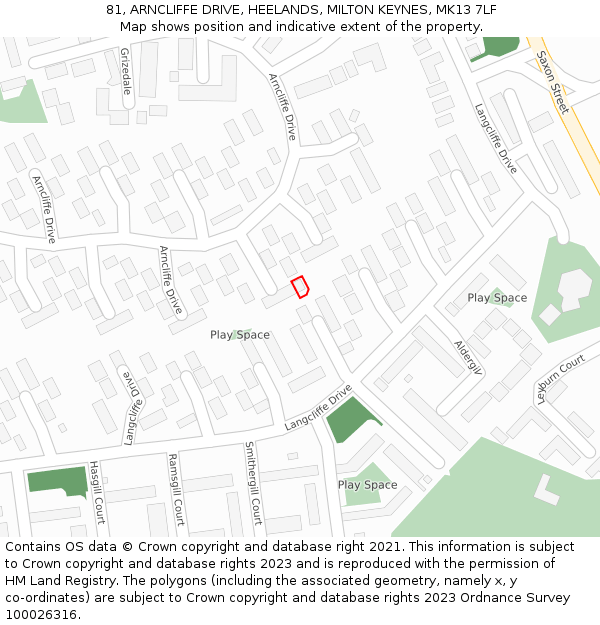 81, ARNCLIFFE DRIVE, HEELANDS, MILTON KEYNES, MK13 7LF: Location map and indicative extent of plot