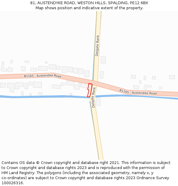 81, AUSTENDYKE ROAD, WESTON HILLS, SPALDING, PE12 6BX: Location map and indicative extent of plot
