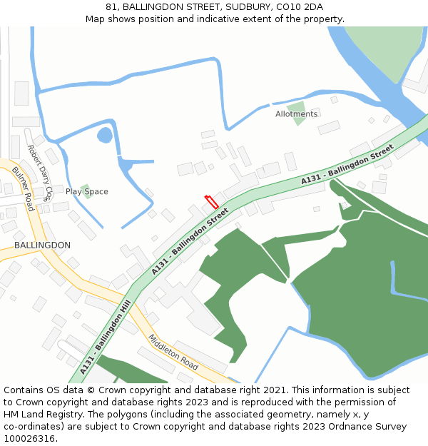 81, BALLINGDON STREET, SUDBURY, CO10 2DA: Location map and indicative extent of plot