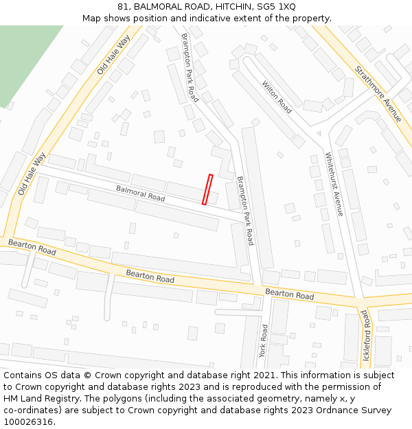81, BALMORAL ROAD, HITCHIN, SG5 1XQ: Location map and indicative extent of plot