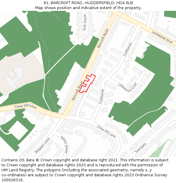 81, BARCROFT ROAD, HUDDERSFIELD, HD4 6LB: Location map and indicative extent of plot