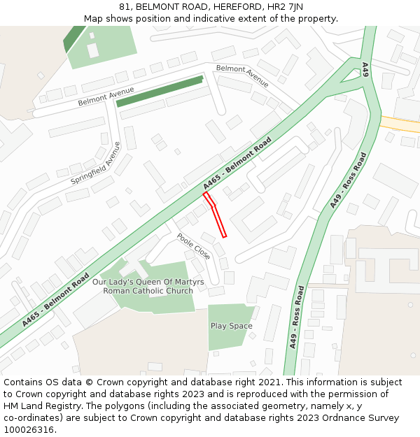 81, BELMONT ROAD, HEREFORD, HR2 7JN: Location map and indicative extent of plot