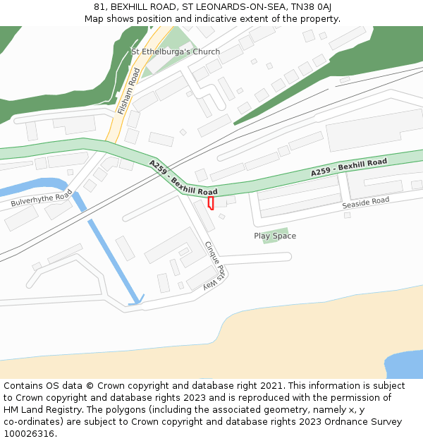81, BEXHILL ROAD, ST LEONARDS-ON-SEA, TN38 0AJ: Location map and indicative extent of plot