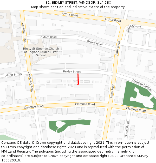 81, BEXLEY STREET, WINDSOR, SL4 5BX: Location map and indicative extent of plot