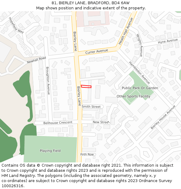 81, BIERLEY LANE, BRADFORD, BD4 6AW: Location map and indicative extent of plot